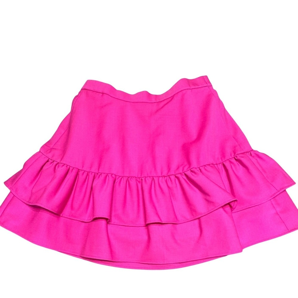 J.Crew Ruffle Mini Skirt Womens 0P Pink Wool Blend Tiered Flounce Preppy New Tag